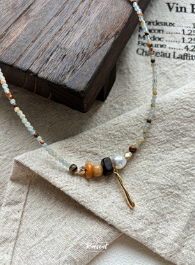 天然淡水珍珠沉香天然石串珠项链