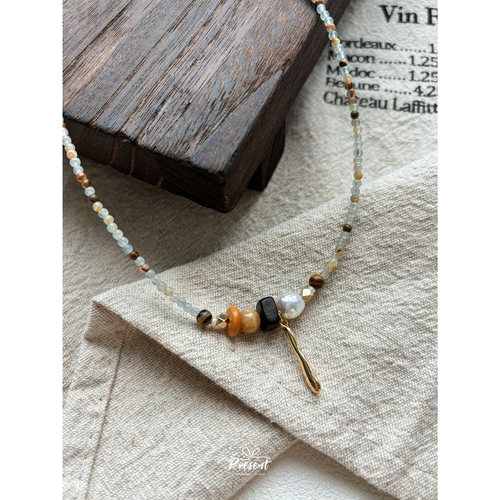 天然淡水珍珠沉香天然石串珠项链