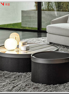 意式Minott Bailly 圆形大理石茶几组合茶桌茶台镜面不锈钢套几