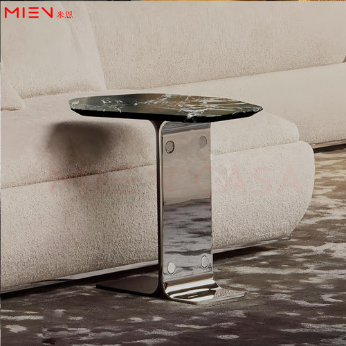 新款意大利MINOTT轻奢大理石质感角几客厅沙发边几实心钢移动边桌