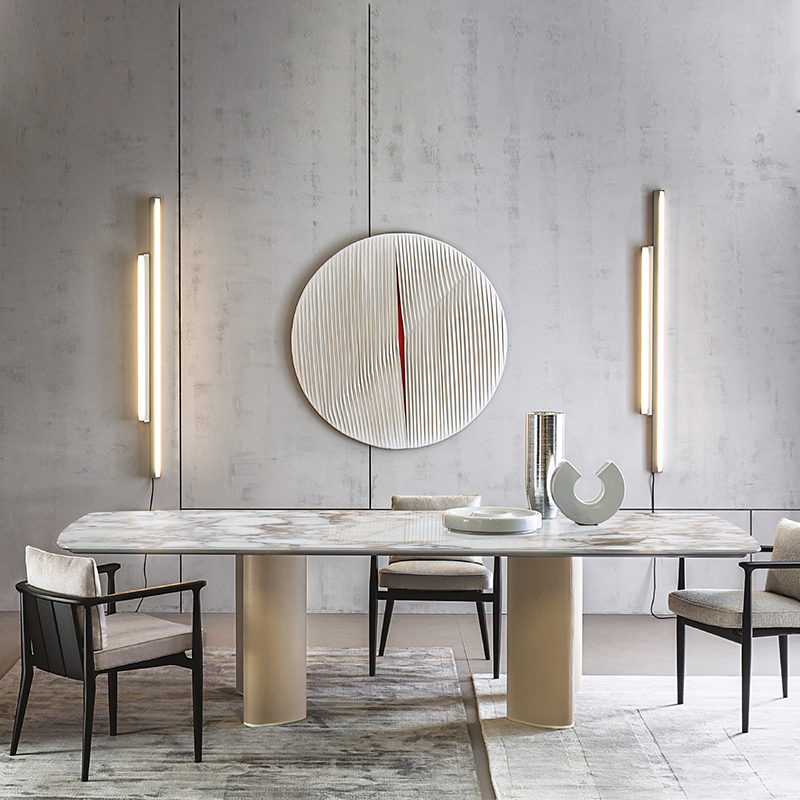 意式风轻奢大理石不锈钢客厅餐台