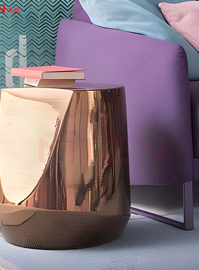 意大利Minott矮凳轻奢铬色不锈钢金属钛金角几无缝拼接玫瑰金边桌