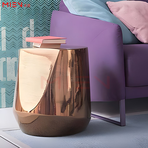 意大利Minott矮凳轻奢铬色不锈钢金属钛金角几无缝拼接玫瑰金边桌