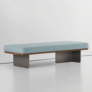 Bernhardt 轻奢休闲长凳卧室床尾凳大堂超纤皮面不锈钢高脚长条凳