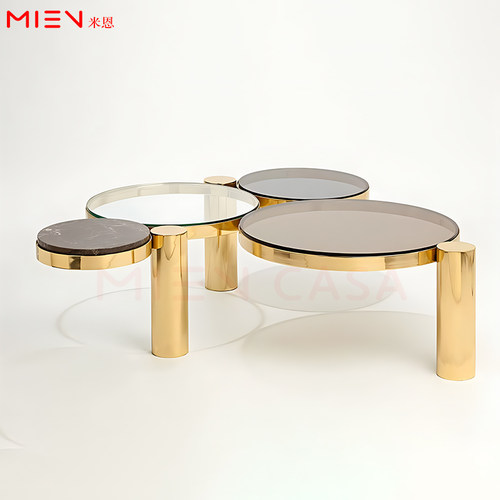 Espuma Coffeetable个性轻奢三脚灰玻茶玻啡网大理石茶几多圆组合