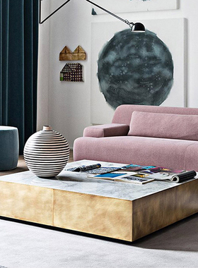 极简大方轻奢劳伦黑金大理石茶几高端别墅会所客厅Meridiani茶几