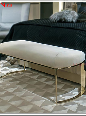 意式FEND轻奢卧室床尾凳布艺长条凳门口边换鞋凳客厅现代简约长凳
