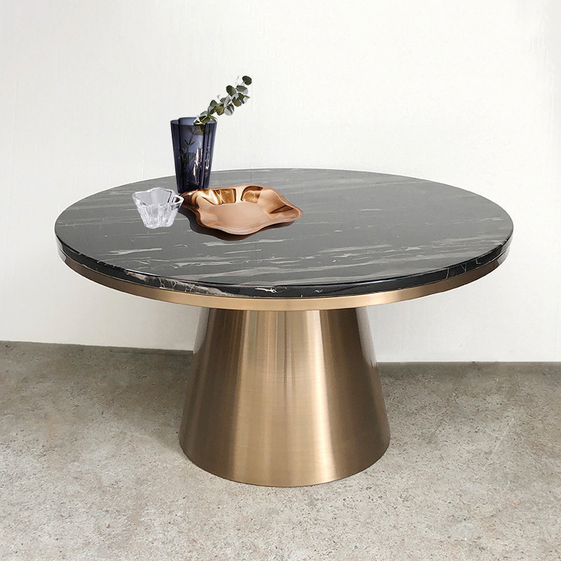 轻奢客厅大理石圆形茶几现代简约会客厅不锈钢拉丝茶色锥形茶桌