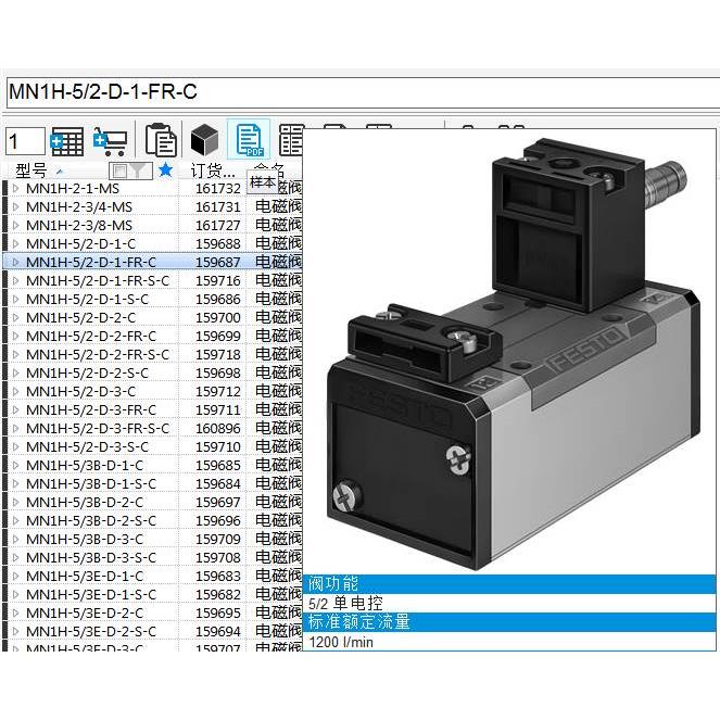 【工控数码】FESTO费斯托电磁阀159687 MN1H-5/2-D-1-FR-C 议价