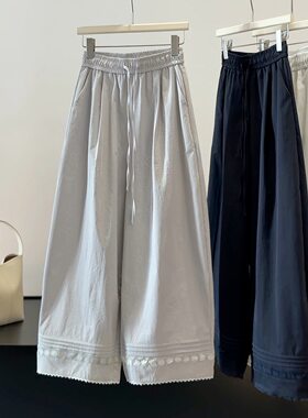 蕾丝花边拼接阔腿裤女夏季新款