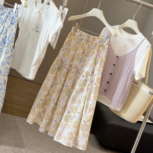 韩系复古碎花半身裙女夏季新款