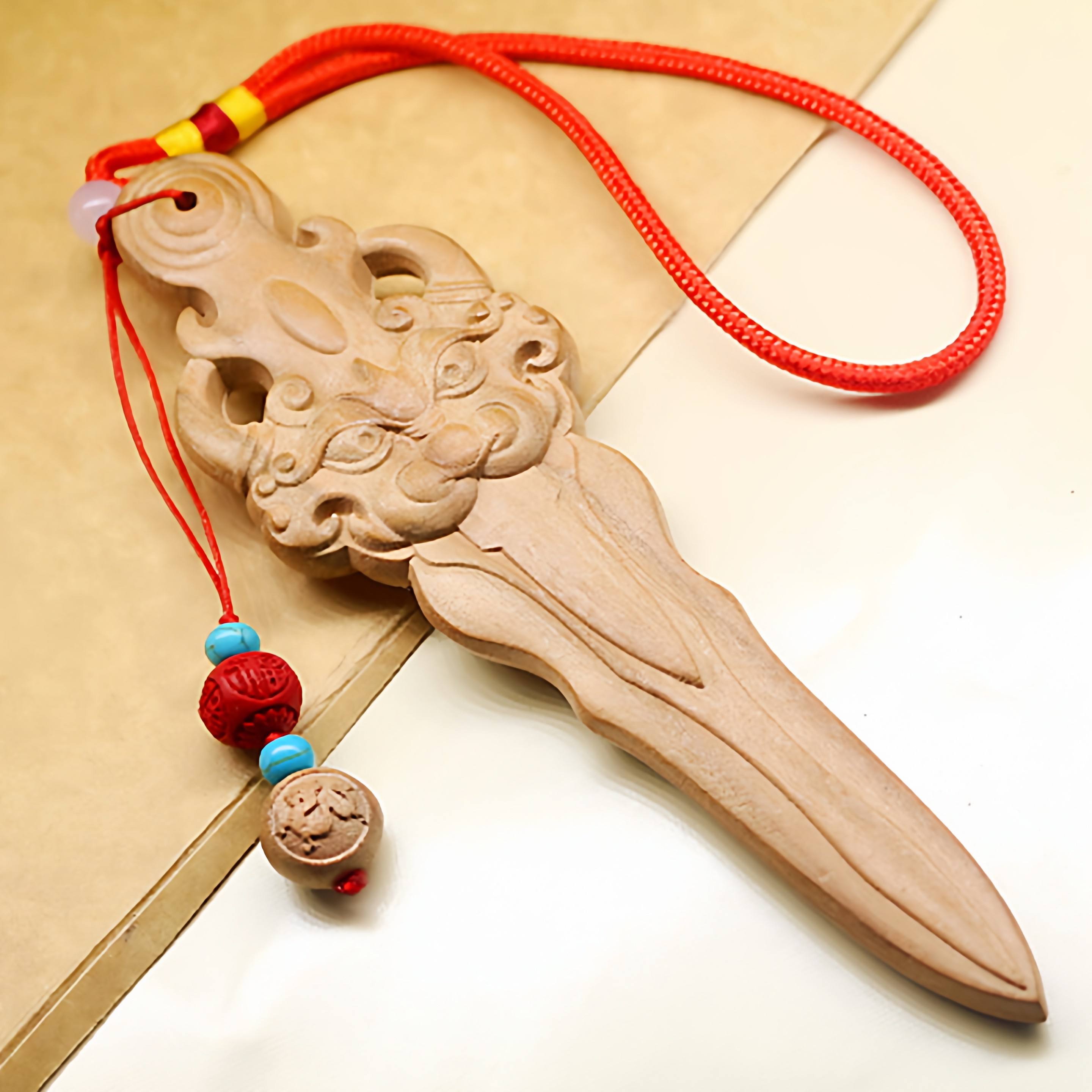 桃木剑挂件朱砂原木剑钥匙扣宝宝儿童剑平安吊坠男女挂饰