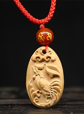 桃木生肖鸡吊坠属鸡平安护身项链