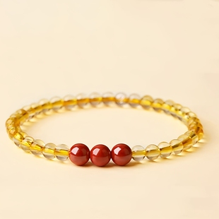 天然紫金砂朱砂转运珠手串财富黄水晶手链女款 本命年鸿运当头手饰