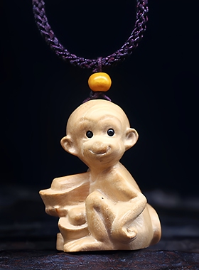 桃木生肖猴吊坠朱砂原木猴钥匙扣