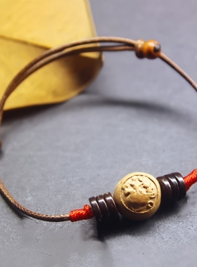 桃木生肖猴红绳手链男女脚链手绳