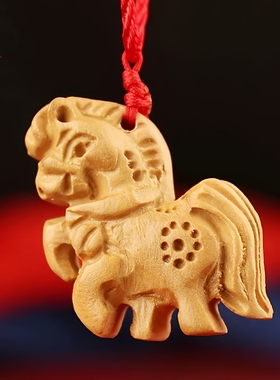 属虎吉祥物马到功成桃木生肖吊坠