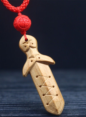 桃木剑小吊坠原木八卦七星剑项链