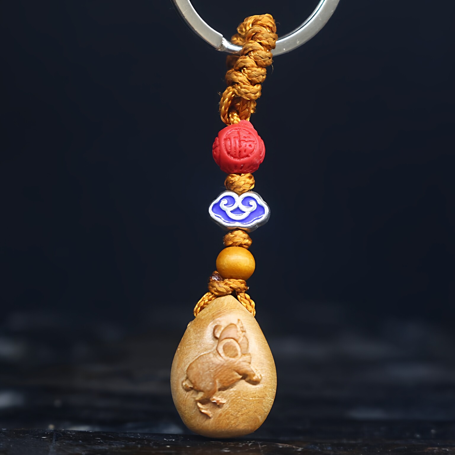 桃木生肖猪钥匙扣挂件朱砂原木小猪挂坠属猪吉祥物平安好运包挂饰