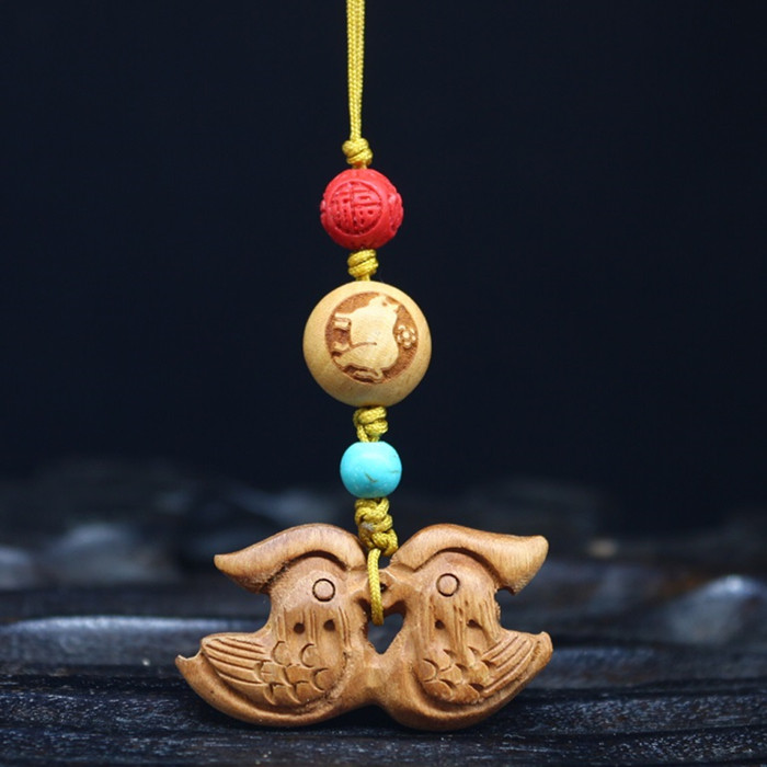 桃木鸳鸯手机链旺桃花钥匙扣挂件