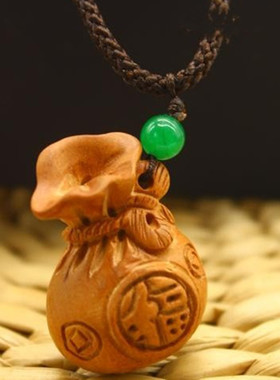 桃木福袋吊坠木质钱袋钥匙扣挂件