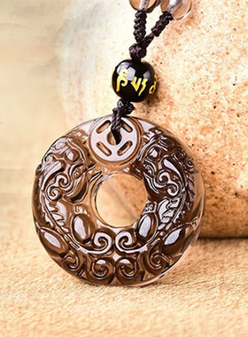 冰种黑曜石双貔貅平安扣吊坠男女