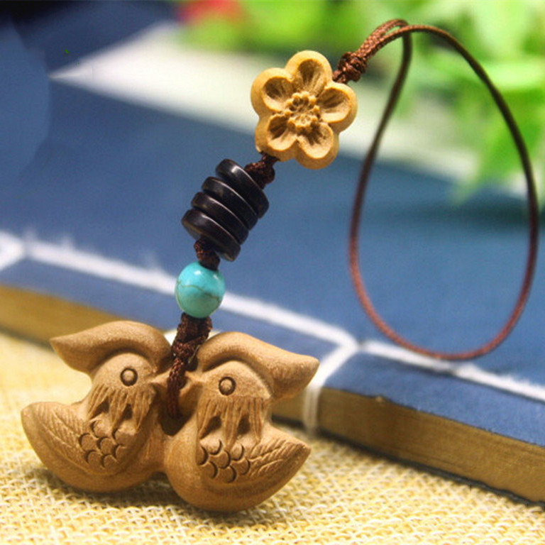 桃木鸳鸯手机链吊坠男女情侣桃花