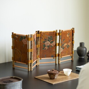 “木质调香云纱”香云纱竹制屏风茶桌隔断茶道配件新中式格调摆件