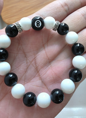 个性男女玛瑙黑白个性8号珠手链