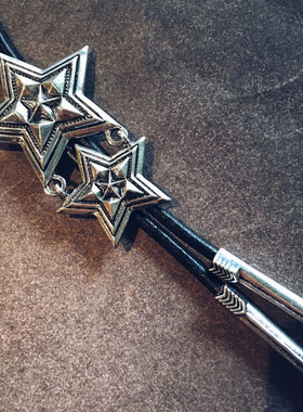 cody合金镀银皮绳男女双五星项链