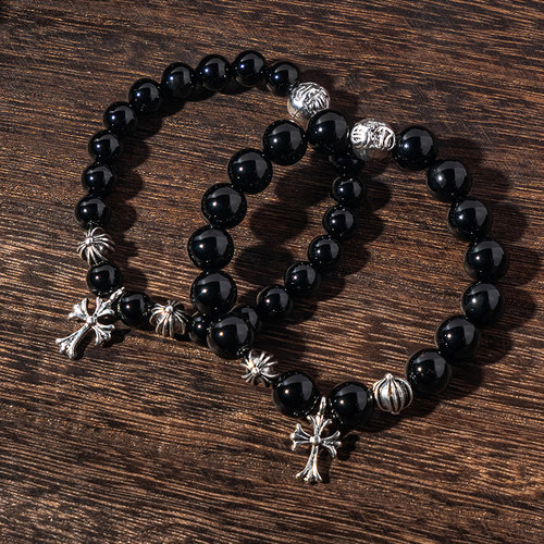 原创设计权志龙十字架黑曜石手链