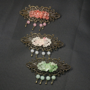 手工女式汉服古装发饰琉璃流苏民族风花瓣步摇发夹顶夹原创设计