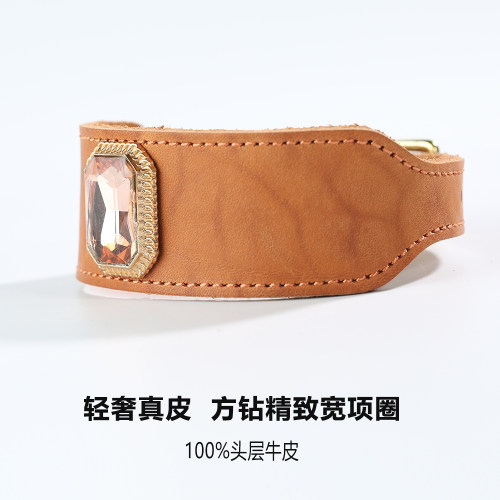 100%牛皮镶钻真皮细犬宠物项圈