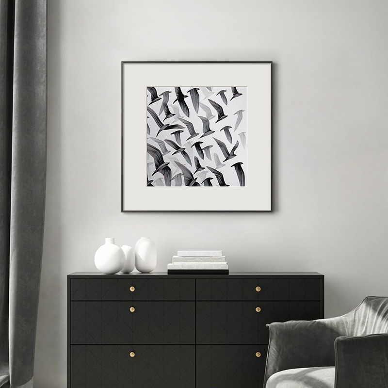 高级黑白抽象挂画组合酒店样板间装饰画方形客厅办公室图片