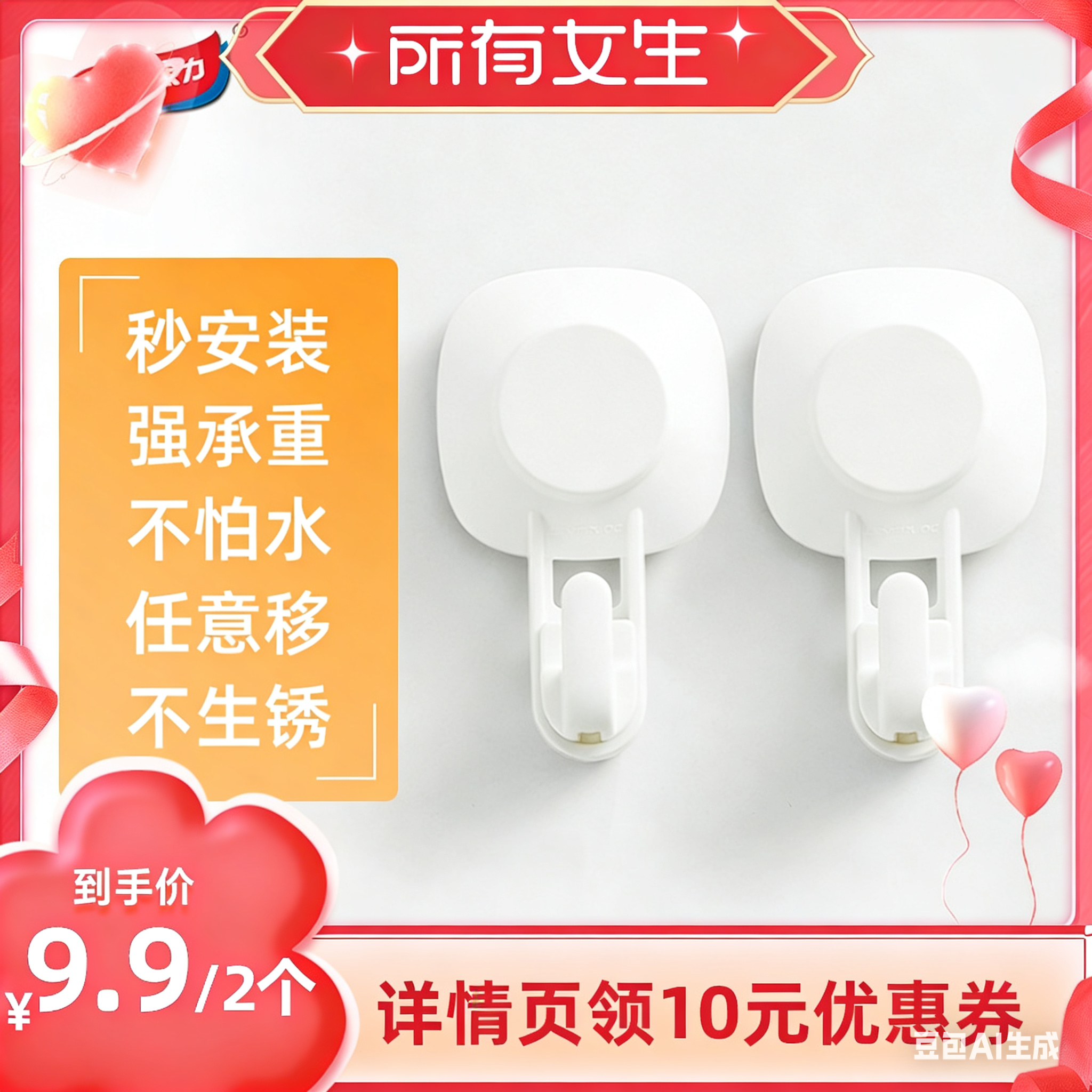 【所有女生直播间】太力吸盘挂钩免打孔无痕壁挂式浴室两个 - 淘宝联盟商品