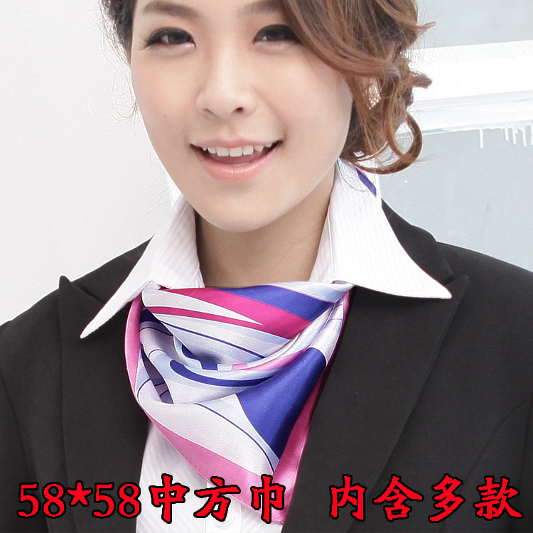 仿真丝丝巾女空姐上班工作服百搭气质小方巾职业装工装搭配服饰Y