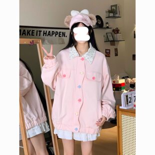 设计ins宽松百搭上衣秋穿搭ins 2025甜美粉色拼接小碎花外套女新款