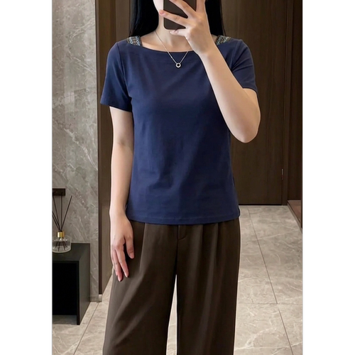 新款大码一字领休闲百搭短袖T恤女遮肉显瘦正肩潮牌夏季时尚上衣