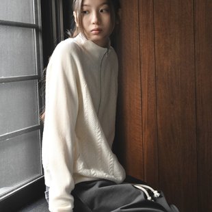 WITHSUUGAR|立领针织绞花全羊毛开衫