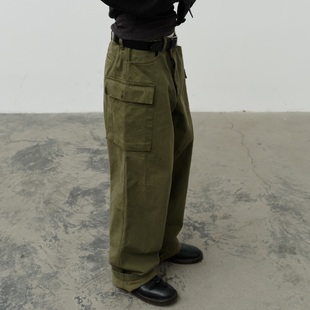 WITHSUUGAR|尼龙混纺军绿色工装裤男女款秋冬季直筒宽松休闲裤子