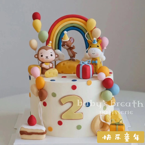 森系动物生日蛋糕装饰摆件