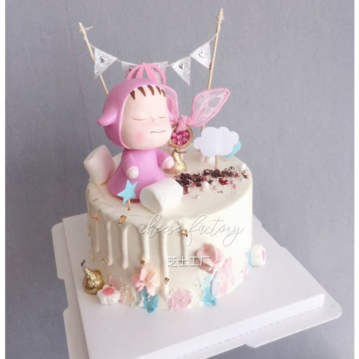 可爱梦游娃娃蛋糕装饰摆件粉色蓝色梦游娃娃生日蛋糕烘焙装饰摆件