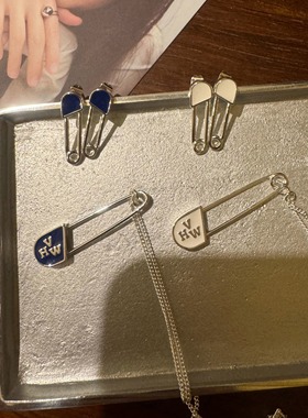 自制韩国vintage hollywood回形针耳钉项链衣裳红镶边李世荣同款