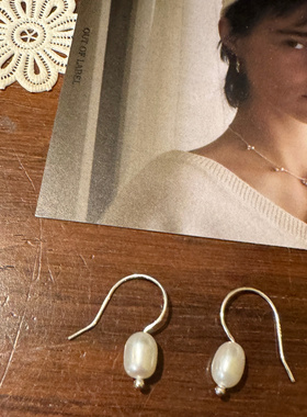 福利价自制out of label淡水珍珠通体S925纯银耳勾happyrim自留款