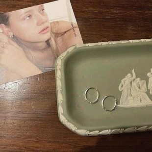 label椭圆形通体S925纯银耳钉happyrim同款 自制韩国out 巨推荐