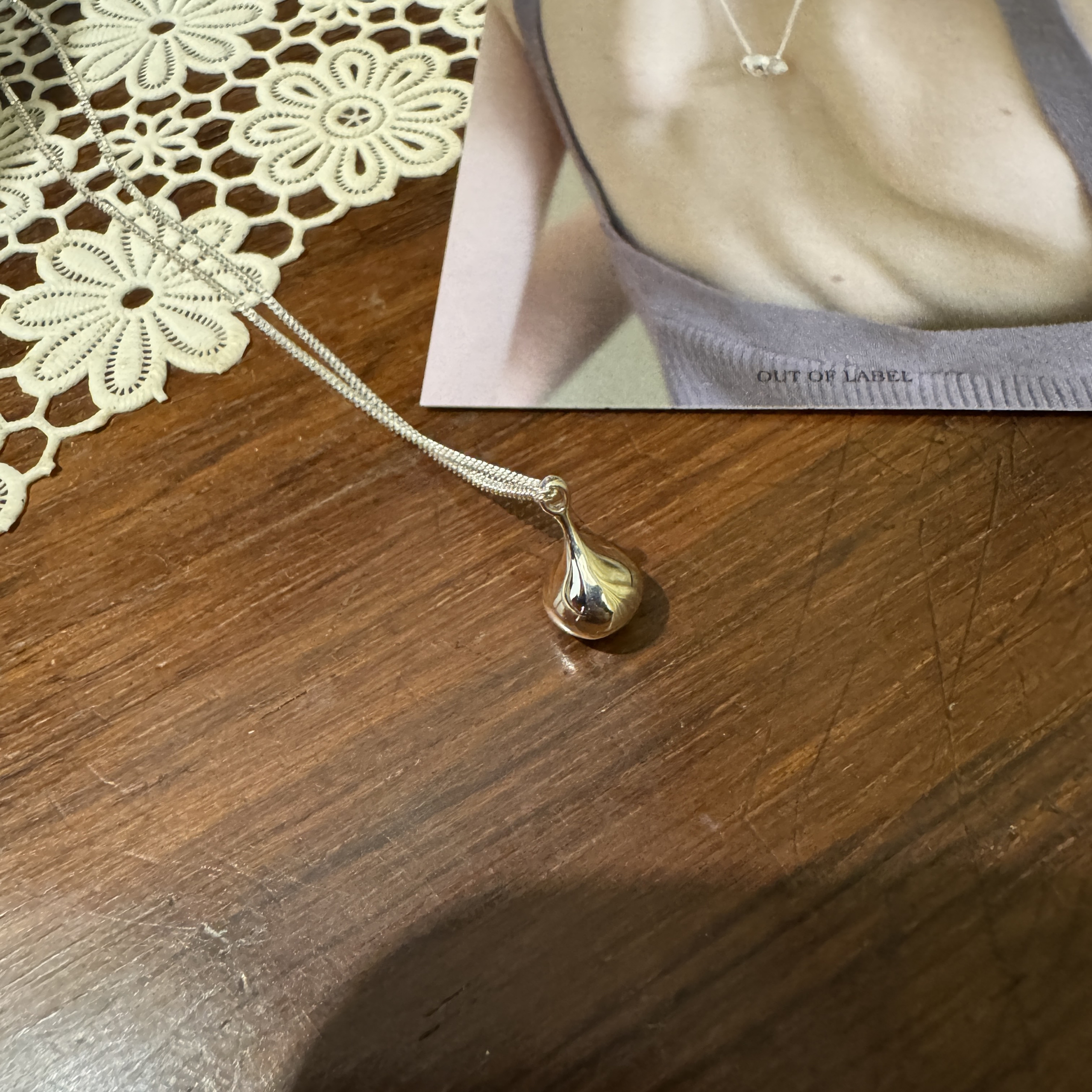 韩国outoflabelS925纯银水滴项链