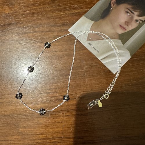 自制韩国out of label通体纯银黑色小花项链happyrim自留