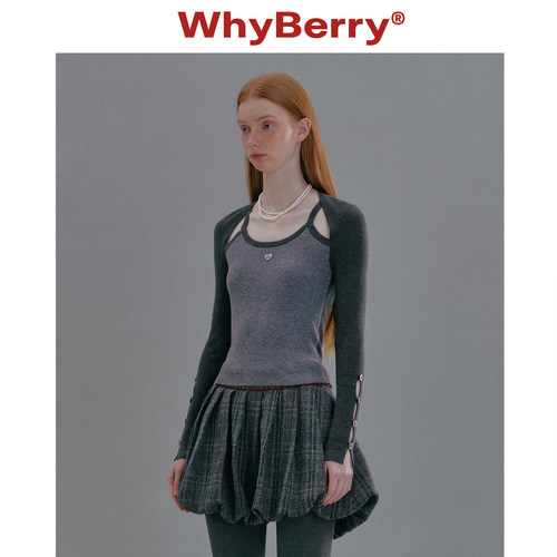 WhyBerry针织上衣假两件打底衫