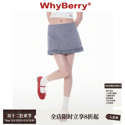 WhyBerry 25SS“摘星魔女”A字格纹复古裙子木耳边半裙短款设计