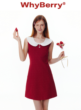WhyBerry 25SS“莓果芭菲”蝴蝶结领无袖裙红色波点撞色连衣裙夏